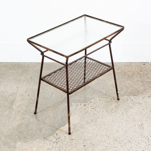 Mid Century Modern Side Tables Rectangular Wrought Iron Glass Black End Two Mcm - Image 5