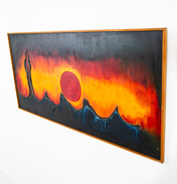 Mid Century Modern Original Art Surrealist Landscape Sun Set Painting Original - Image 4