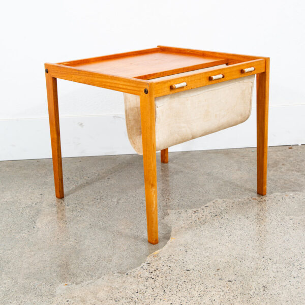 Mid Century Modern Magazine Rack Side Table Vintage Danish Canvas Sling Teak Mcm - Image 6