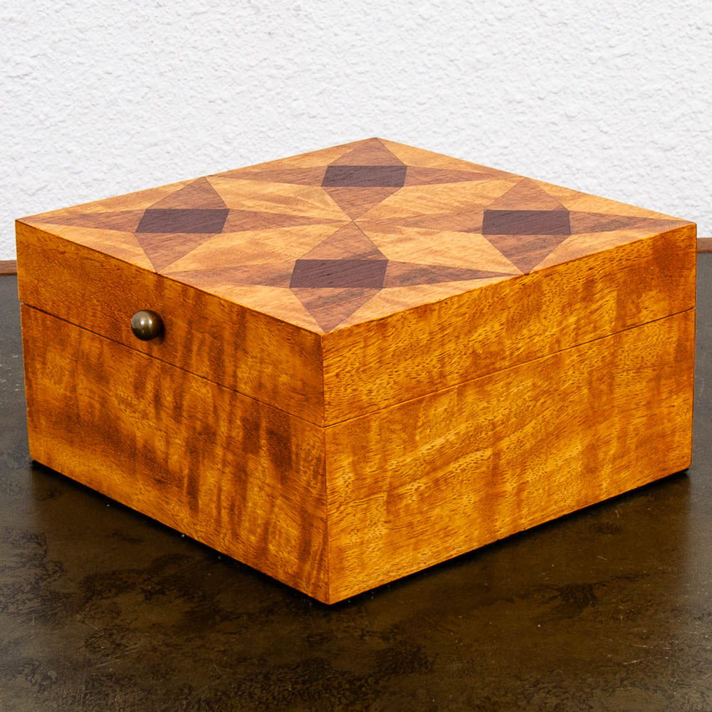 Mid Century Modern Small Burled Wood With Rosewood Inlays Jewelry Storage Box