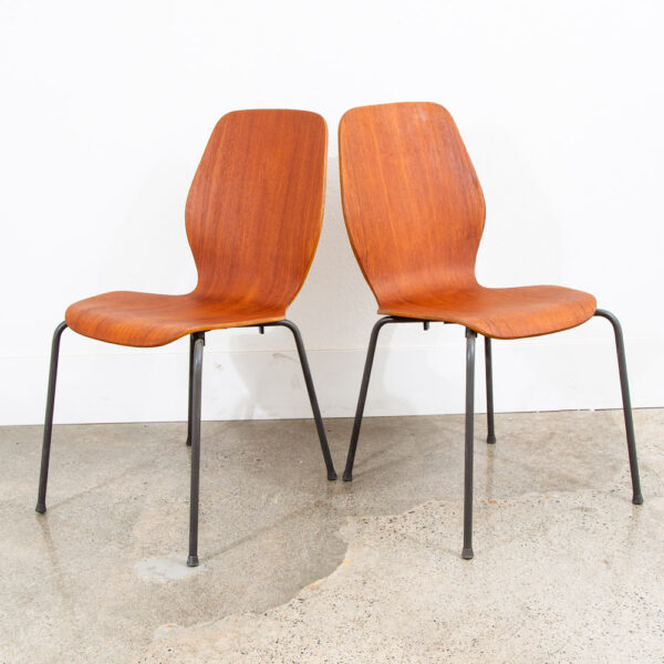Mid Century Danish Modern Dining Chairs Set 4 Jofa Herbert Hirche Teak Metal Mcm - Image 3