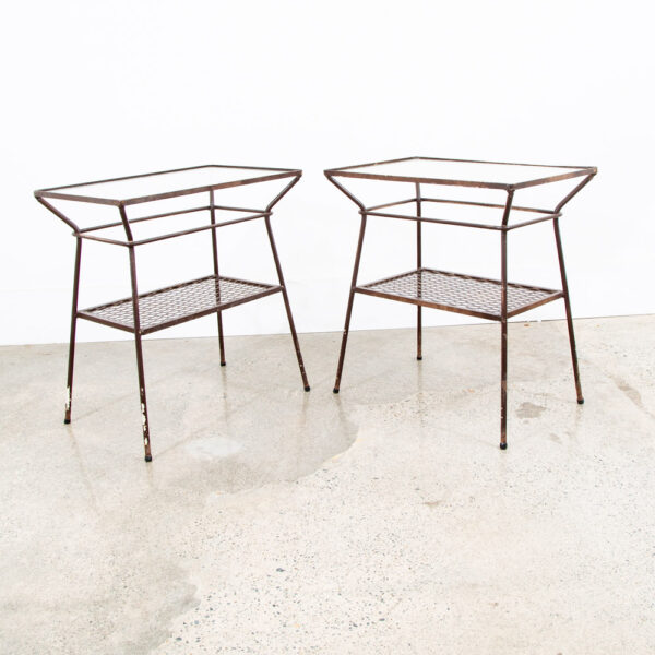 Mid Century Modern Side Tables Rectangular Wrought Iron Glass Black End Two Mcm - Image 2