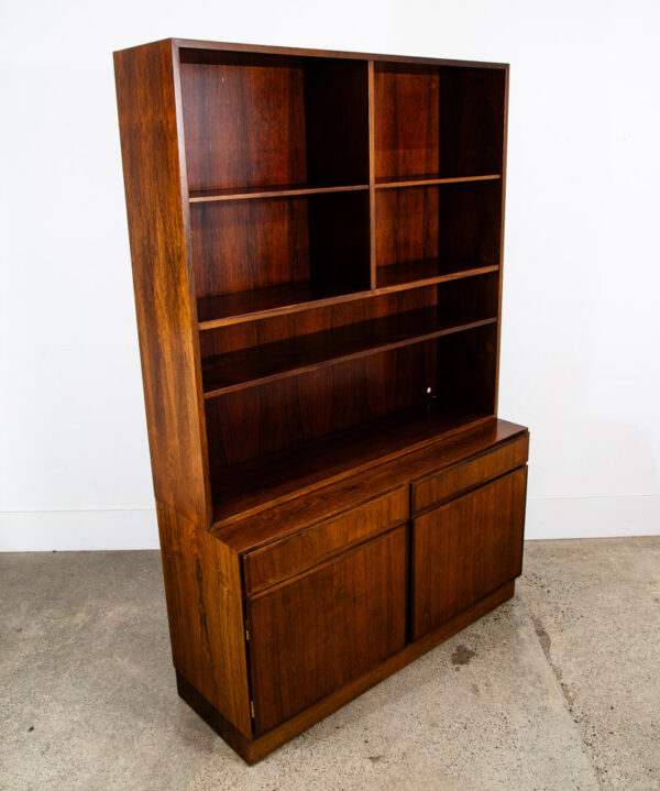 Mid Century Danish Modern Bookshelf Cabinet Rosewood Drawers Doors Omann Jun 1 - Image 7
