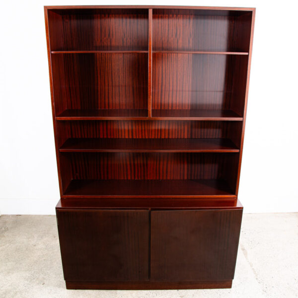 Mid Century Danish Modern Bookshelf Cabinet Mahogany Doors Omann Jun Mcm - Image 2