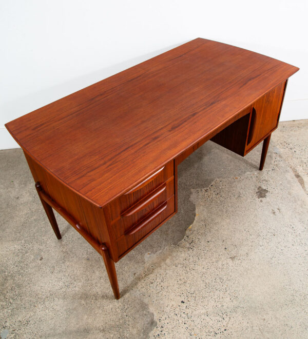Mid Century Danish Modern Desk Executive Teak 4 Drawer Bookshelf Floating Lock - Image 7