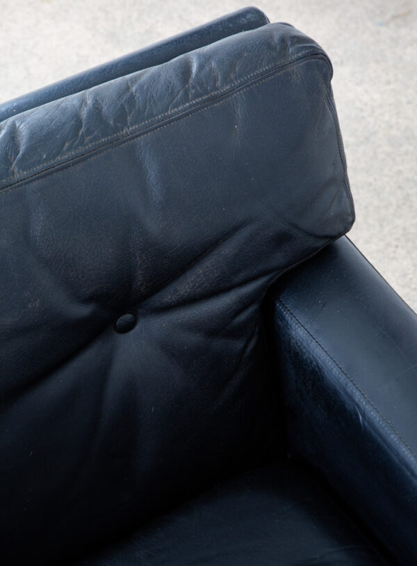 Mid Century Danish Modern Armchair Lounge Chair Wood Black Leather Tufted Mcm - Image 7