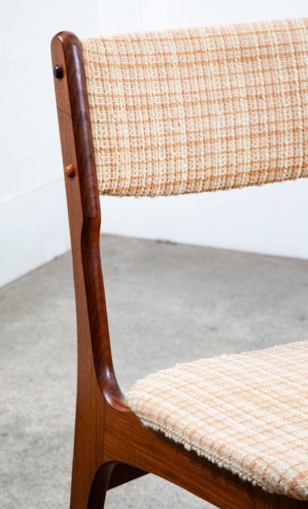Mid Century Danish Modern Dining Chairs Set 4 Solid Teak Yellow White Tweed Mcm - Image 6