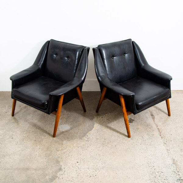 Mid Century Danish Modern Lounge chairs Black Set 2 Pair Armchairs Denmark Mcm - Image 4