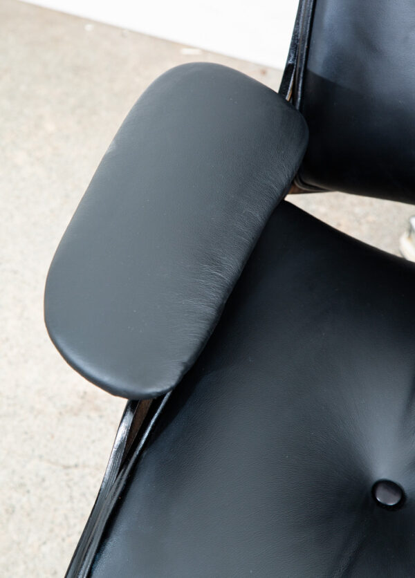 Mid Century Modern Lounge Chair Selig Plycraft Black Leather Swivel Walnut Metal - Image 10