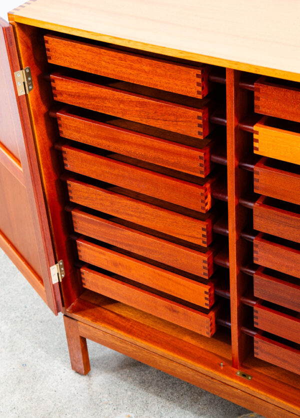 Mid Century Modern Compact Credenza Cabinet Solid Mahogany Soborg 16 Drawers Mcm - Image 11