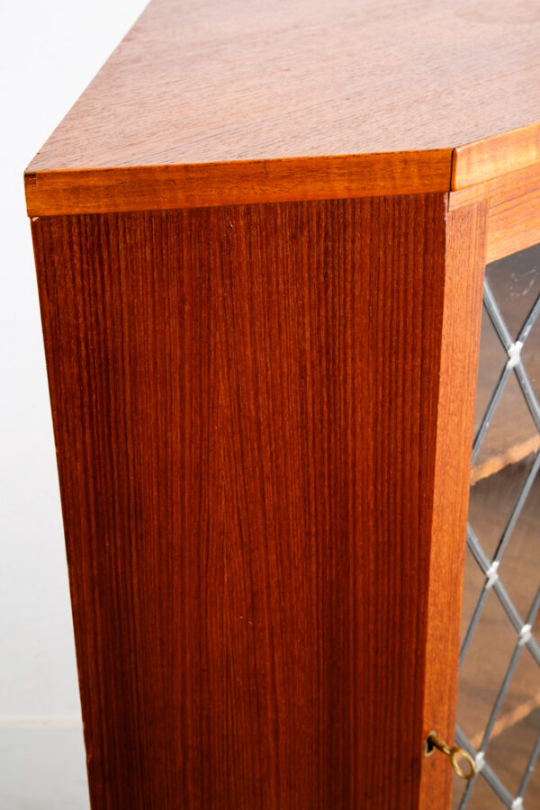 Mid Century Danish Modern Corner Cabinet Teak Wood Bar Denmark Locking Glass - Image 9