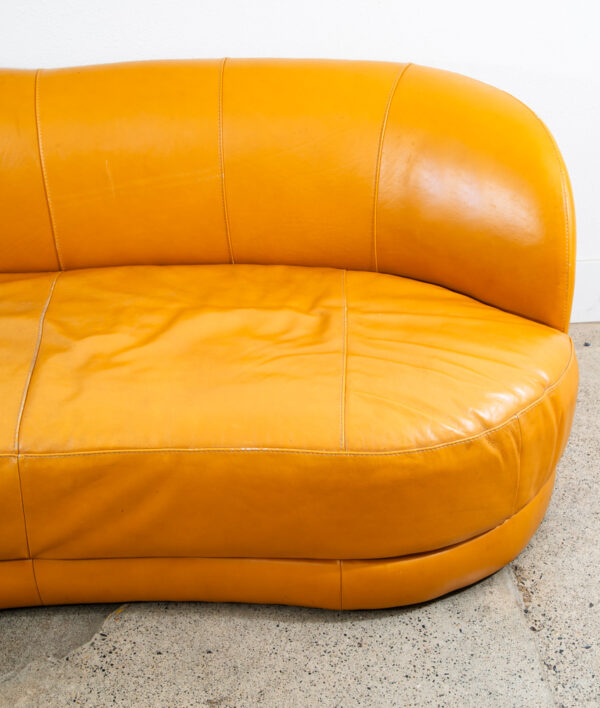 Mid Century Danish Modern Couch Sofa Sofitalia Mustard Yellow Low 3 Seat Round - Image 8
