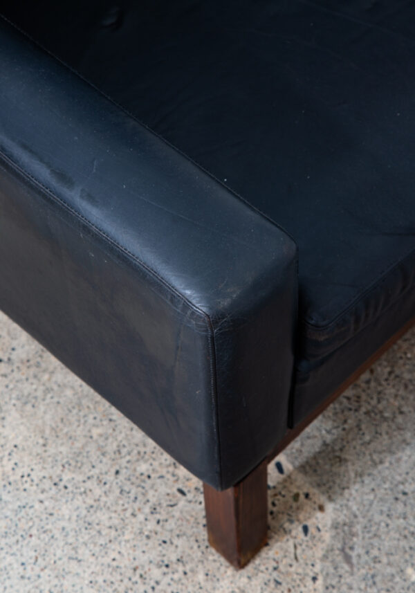 Mid Century Danish Modern Armchair Lounge Chair Wood Black Leather Tufted Mcm - Image 8
