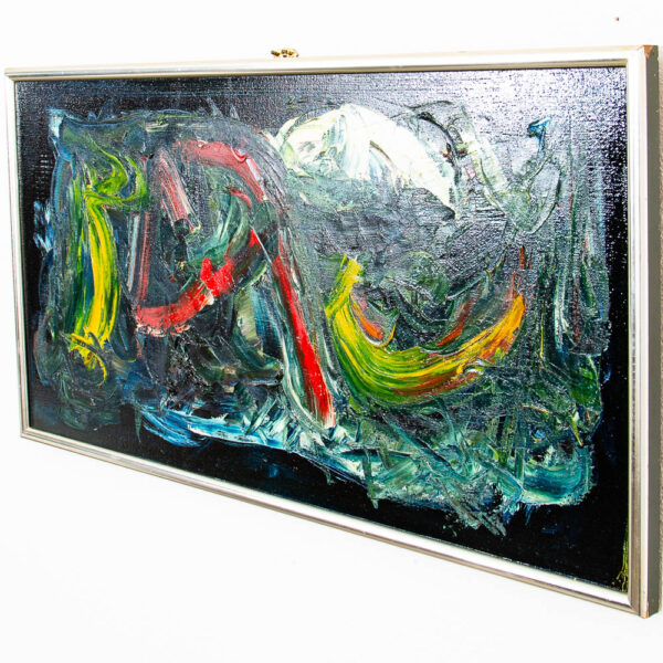 Mid Century Modern Oil Painting Danish Original Abstract Red Blue Yellow Frame - Image 3