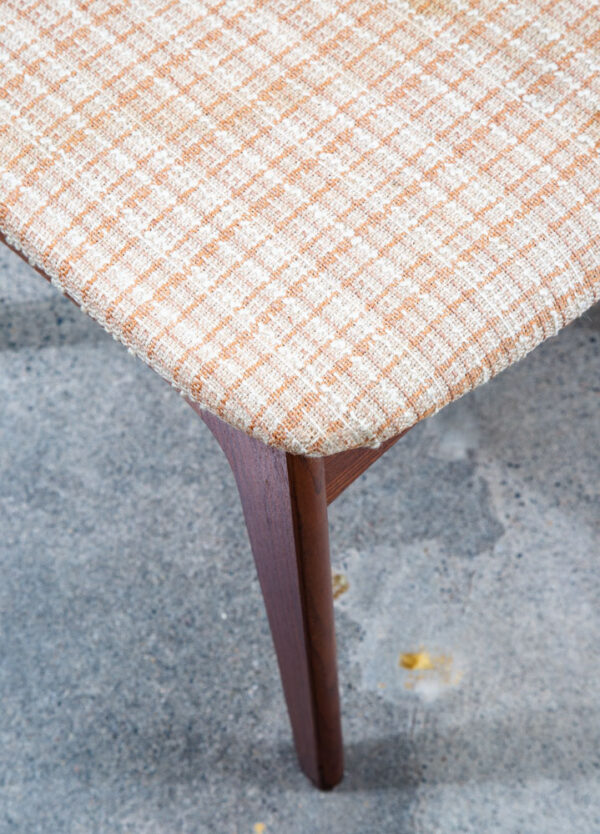 Mid Century Danish Modern Dining Chairs Set 4 Solid Teak Yellow White Tweed Mcm - Image 8