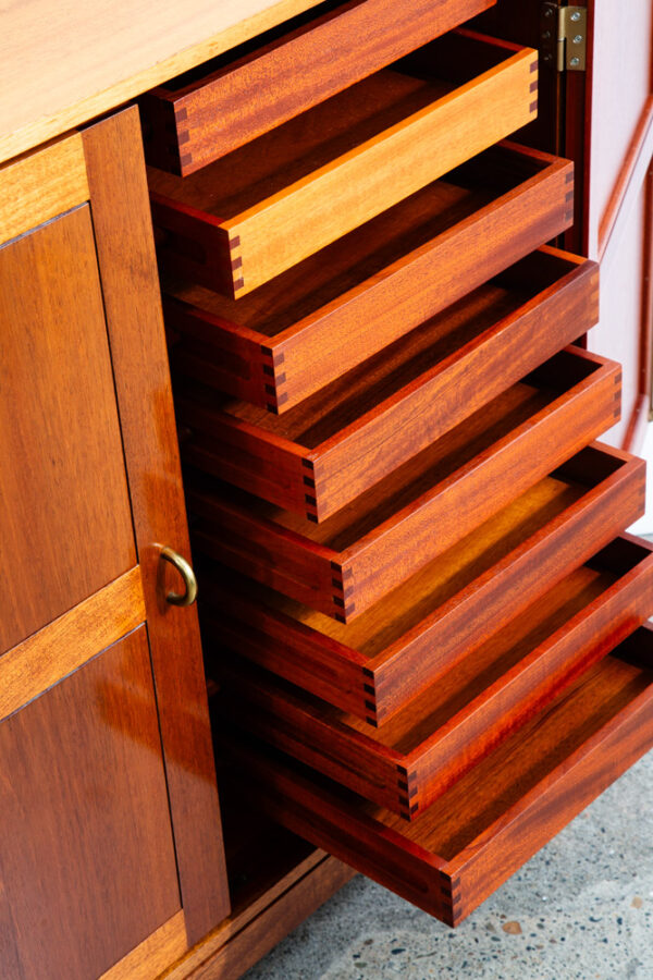 Mid Century Modern Compact Credenza Cabinet Solid Mahogany Soborg 16 Drawers Mcm - Image 10