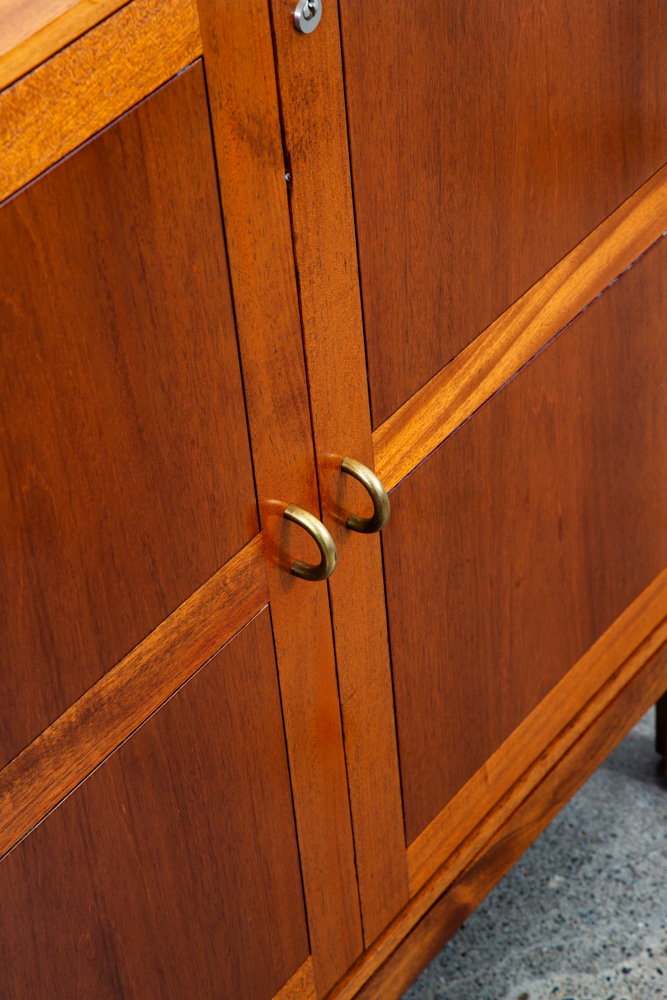 Mid Century Modern Compact Credenza Cabinet Solid Mahogany Soborg Doors Handles - Image 12
