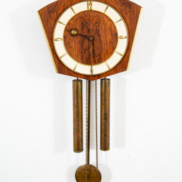 Mid Century Modern Wall Clock Rosewood Pendulum Weights 10 Jewel Kienzle Chime