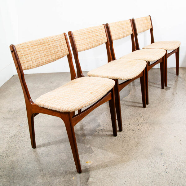 Mid Century Danish Modern Dining Chairs Set 4 Solid Teak Yellow White Tweed Mcm - Image 10