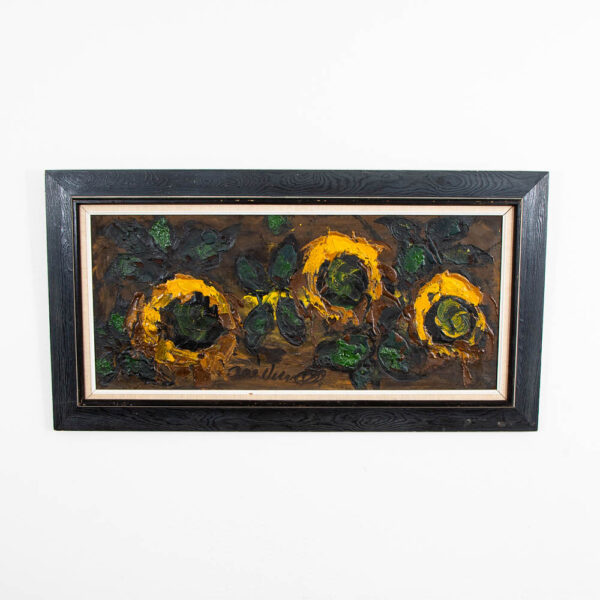 Mid Century Modern Oil Painting Danish Original Sun Flower Black Frame Vintage - Image 10