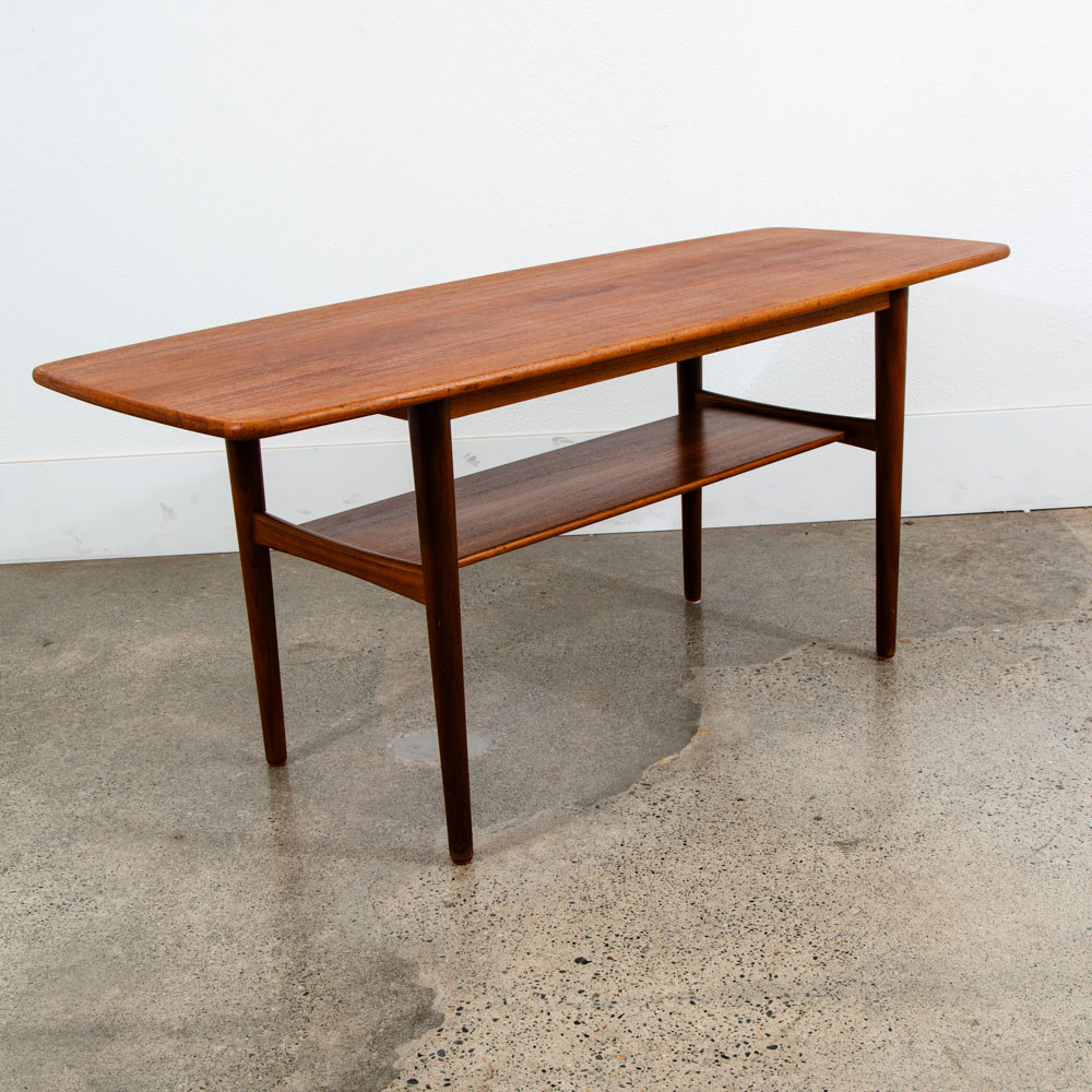 Mid Century Danish Modern Coffee Table Solid Teak Denmark Surfboard Shelf Mcm M - Image 11
