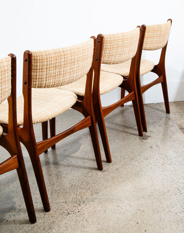 Mid Century Danish Modern Dining Chairs Set 4 Solid Teak Yellow White Tweed Mcm - Image 9