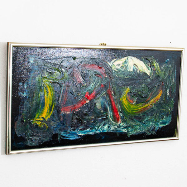 Mid Century Modern Oil Painting Danish Original Abstract Red Blue Yellow Frame - Image 12