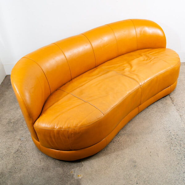 Mid Century Danish Modern Couch Sofa Sofitalia Mustard Yellow Low 3 Seat Round