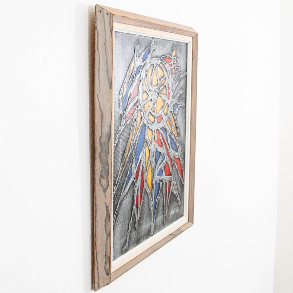 Mid Century Modern Oil Painting Danish Original Abstract Silver, Red Blue Framed - Image 8