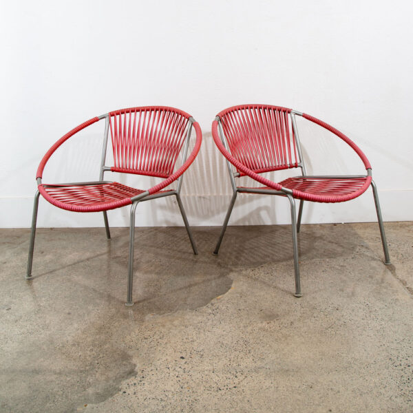 Mid Century Modern Lounge Chairs Indoor Outdoors Pair Vintage Salmon Pink Round