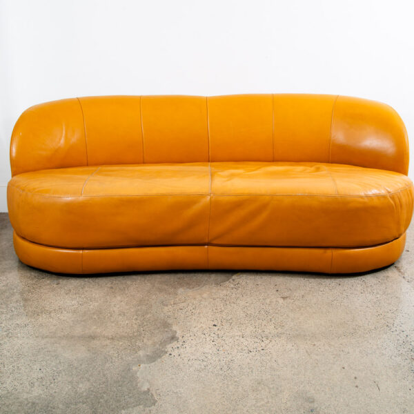Mid Century Danish Modern Couch Sofa Sofitalia Mustard Yellow Low 3 Seat Round - Image 2