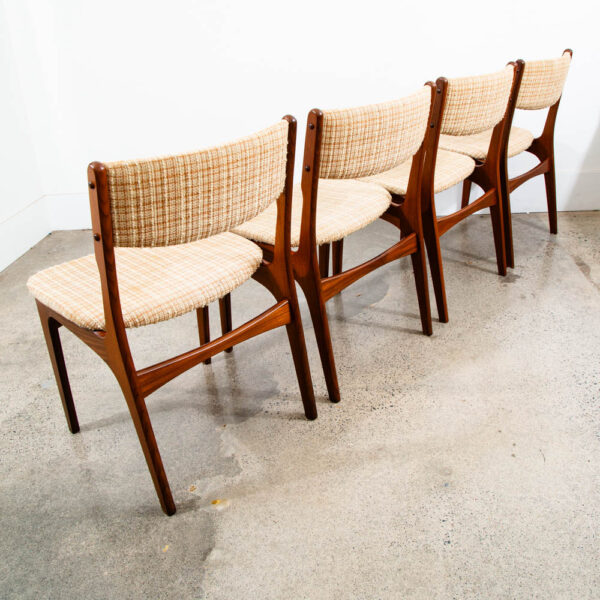 Mid Century Danish Modern Dining Chairs Set 4 Solid Teak Yellow White Tweed Mcm - Image 2