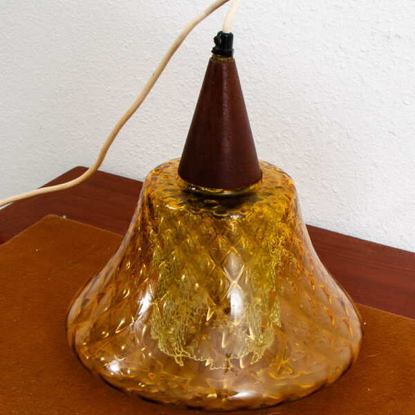 Mid Century Danish Modern Pendant Lamp Amber Crystal Glass Hanging Light Yellow - Image 6