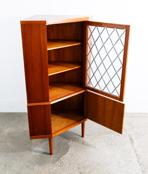 Mid Century Danish Modern Corner Cabinet Teak Wood Bar Denmark Locking Glass - Image 6
