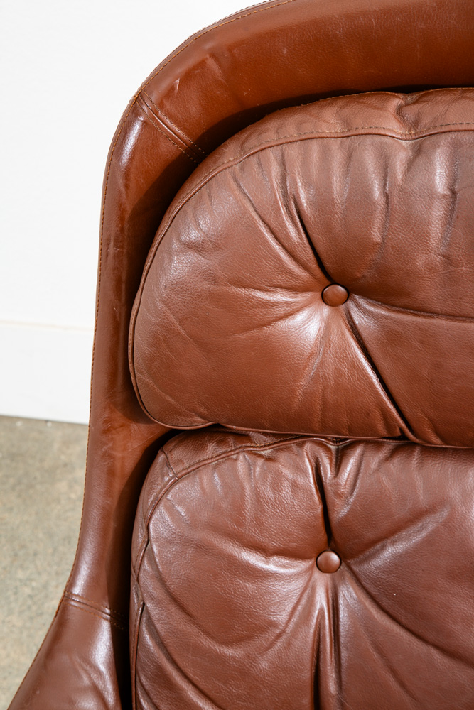 Mid Century Danish Modern Lounge Chair Swivel Brown Leather H.W. Klein Bramin - Image 9