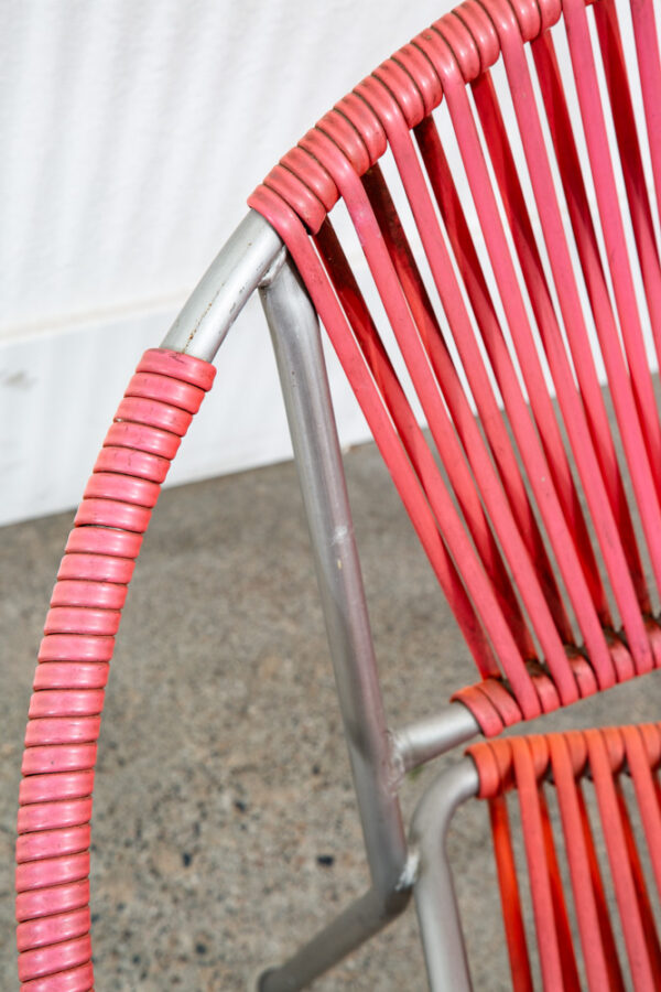 Mid Century Modern Lounge Chairs Indoor Outdoors Pair Vintage Salmon Pink Round - Image 12