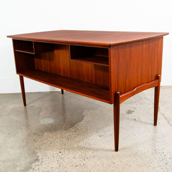 Mid Century Danish Modern Desk Executive Teak 4 Drawer Bookshelf Floating Lock - Image 3