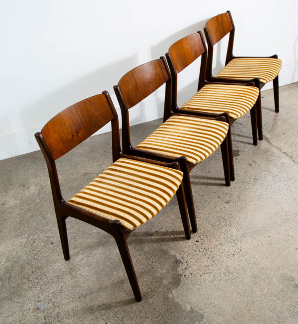 Mid Century Danish Modern Dining Chairs Set 4 Rosewood Striped Erik Buch Denmark - Image 8