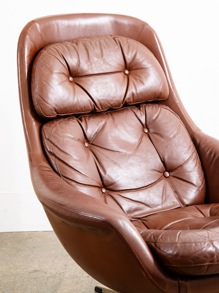 Mid Century Danish Modern Lounge Chair Swivel Brown Leather H.W. Klein Bramin - Image 8