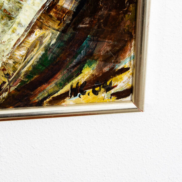 Mid Century Danish Modern Painting Studio Art Oil Abstract Expressionism Frame - Image 4