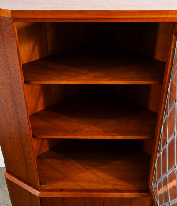 Mid Century Danish Modern Corner Cabinet Teak Wood Bar Denmark Locking Glass - Image 8