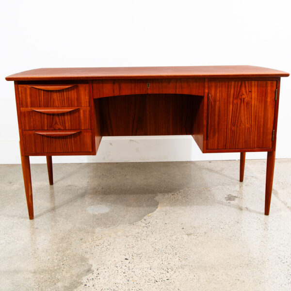 Mid Century Danish Modern Desk Executive Teak 4 Drawer Bookshelf Floating Lock - Image 2