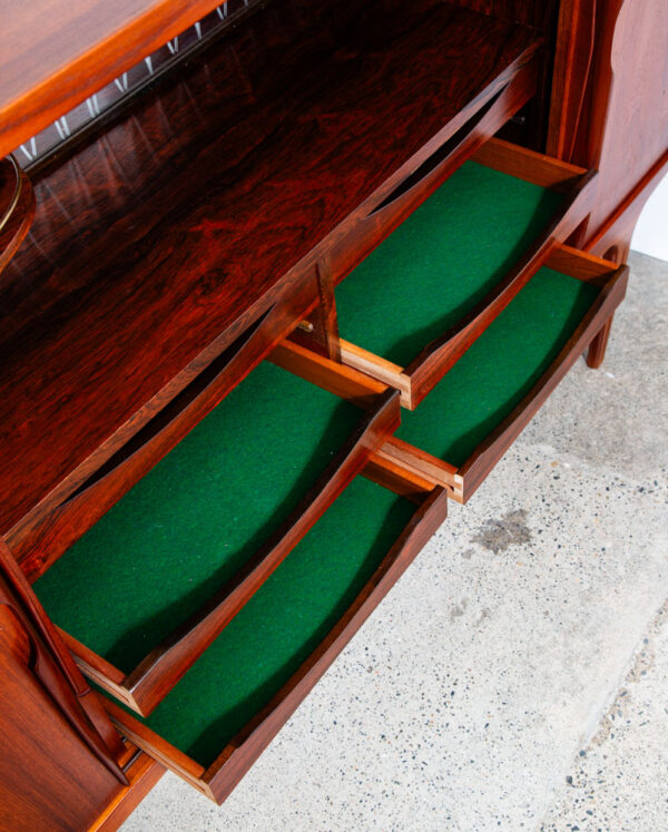 Mid Century Danish Modern Credenza Highboard Teak Sliding Doors Rosewood Bar Mcm - Image 9