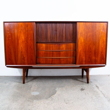 Mid Century Danish Modern Credenza Highboard Server Hutch Teak Tambour Doors Mcm