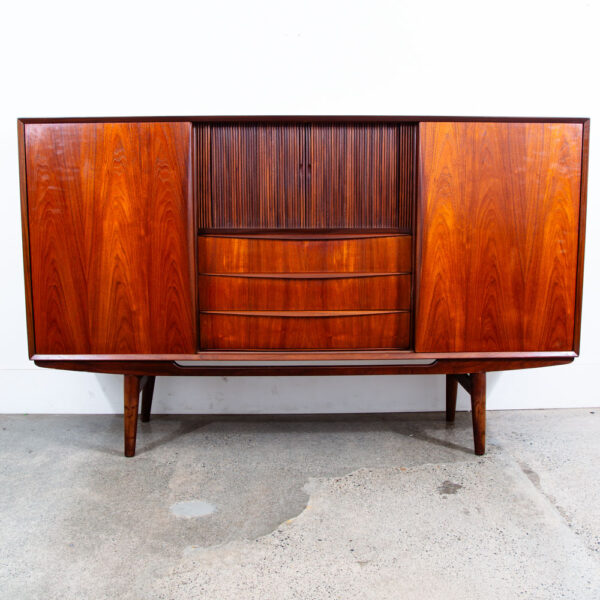 Mid Century Danish Modern Credenza Highboard Server Hutch Teak Tambour Doors Mcm