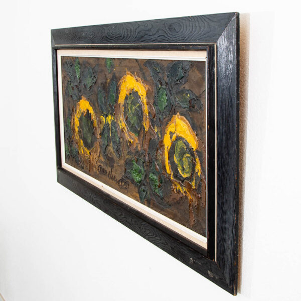 Mid Century Modern Oil Painting Danish Original Sun Flower Black Frame Vintage - Image 6