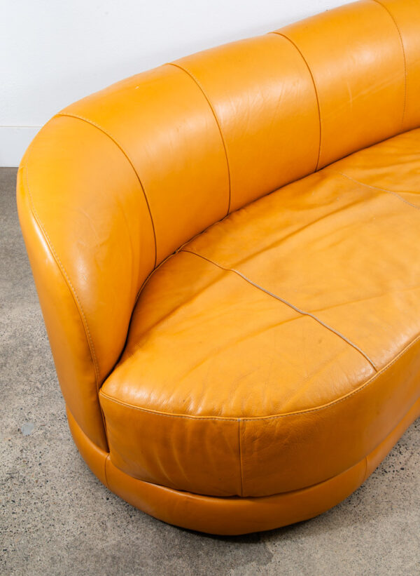Mid Century Danish Modern Couch Sofa Sofitalia Mustard Yellow Low 3 Seat Round - Image 11