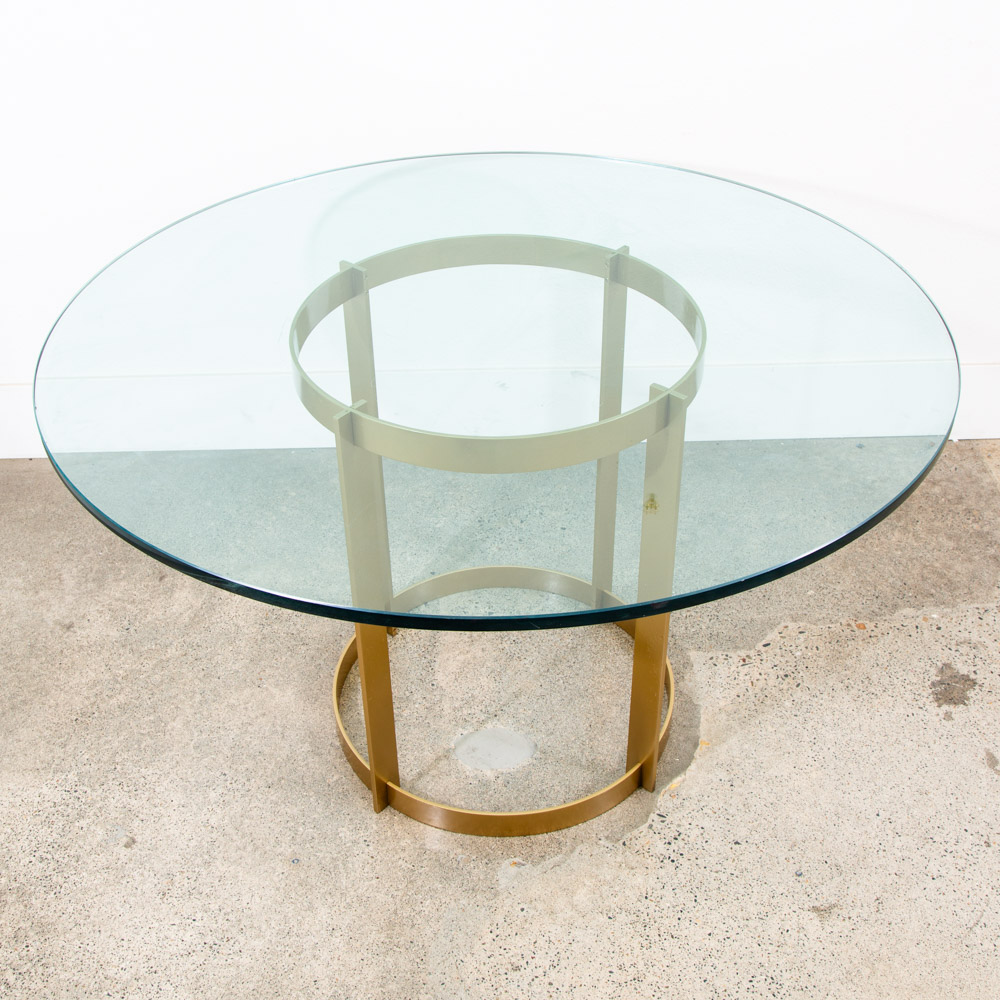 Mid Century Modern Dining Table Brass Round Glass Vintage Circular Fontana Arte - Image 3