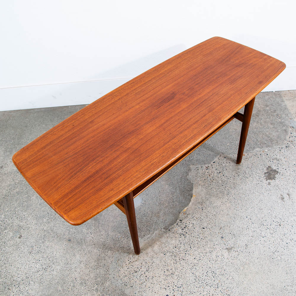 Mid Century Danish Modern Coffee Table Solid Teak Denmark Surfboard Shelf Mcm M - Image 6