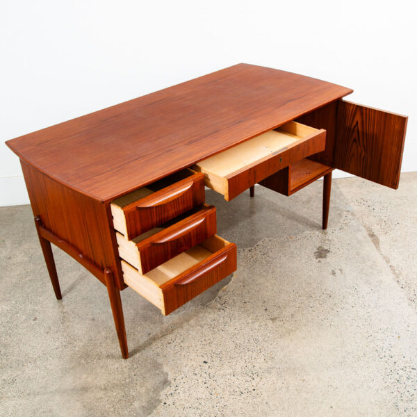 Mid Century Danish Modern Desk Executive Teak 4 Drawer Bookshelf Floating Lock - Image 6